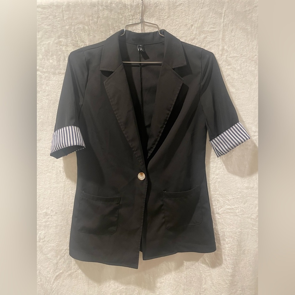 Chicwish  Black Blazer with Striped Cuffs